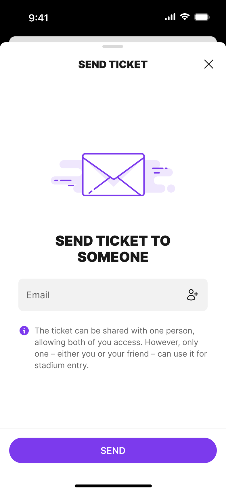 Send Ticket / Enter email (Eventii)